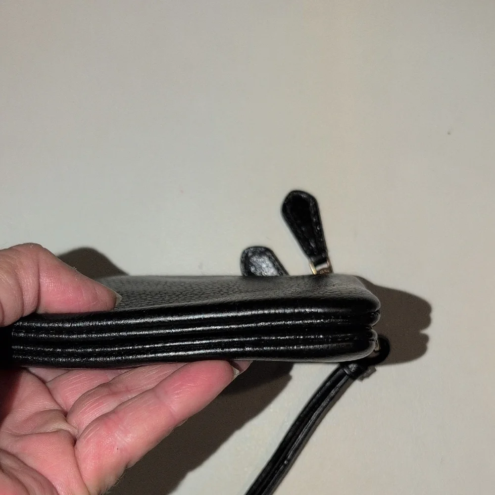 Coach Black Pebbled Leather Double Zip Wristlet